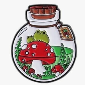 Mushroom Terrarium Enamel Pin with Frogs - Red & Green